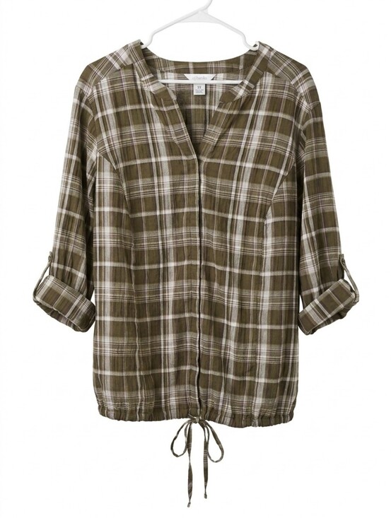 CJ Banks Tops - CJ Banks Olive Green and Black Plaid Tunic Top